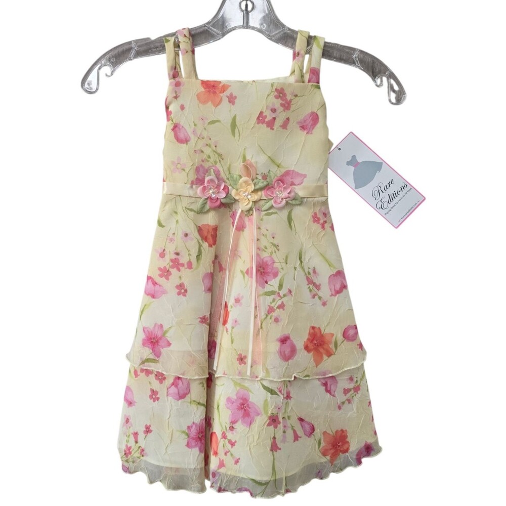 Rare Editions Formal Sundress Girls Size 4T Yellow Floral Formal Easter Wedding